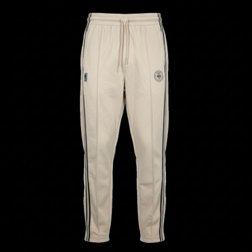 NBA Men's Beige Track Jogger Pants Logo Side Stripes‎ Size Small Zip Ankle Cuff